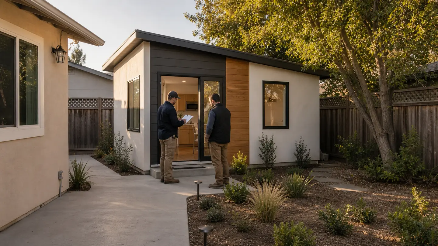 Illustrative final walkthrough at a compact completed backyard ADU